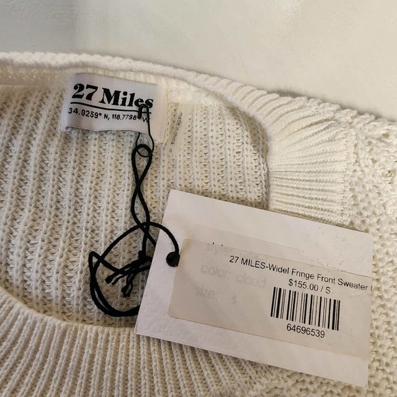 27 Miles Elegant Widel Fringe Front Sweater White Crew Neck Small EUC - Picture 3 of 10
